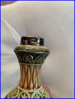 Antique Art Nouveau Studio Pottery Vase Sterling Silver Rim Nasturtium 1244