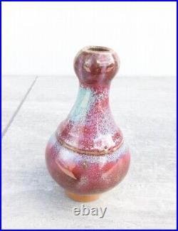 Antique Chinese Studio Pottery Furnace Jun kiln Handmade Gourd Vase Flambe Art