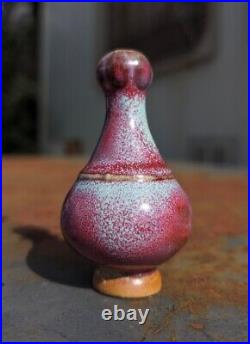 Antique Chinese Studio Pottery Furnace Jun kiln Handmade Gourd Vase Flambe Art