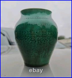 Antique Continental French Majolica Green Studio Art Pottery Vase Ceramic France