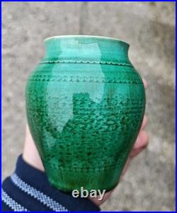 Antique Continental French Majolica Green Studio Art Pottery Vase Ceramic France