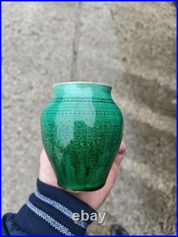 Antique Continental French Majolica Green Studio Art Pottery Vase Ceramic France