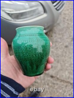 Antique Continental French Majolica Green Studio Art Pottery Vase Ceramic France
