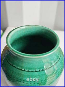 Antique Continental French Majolica Green Studio Art Pottery Vase Ceramic France