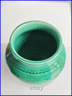 Antique Continental French Majolica Green Studio Art Pottery Vase Ceramic France