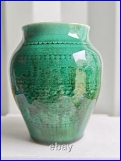 Antique Continental French Majolica Green Studio Art Pottery Vase Ceramic France
