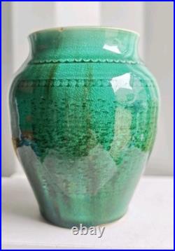 Antique Continental French Majolica Green Studio Art Pottery Vase Ceramic France
