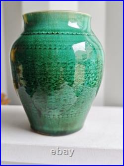 Antique Continental French Majolica Green Studio Art Pottery Vase Ceramic France