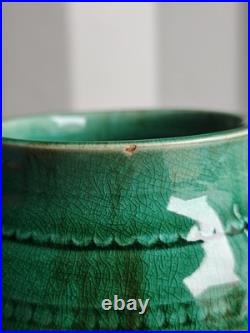 Antique Continental French Majolica Green Studio Art Pottery Vase Ceramic France