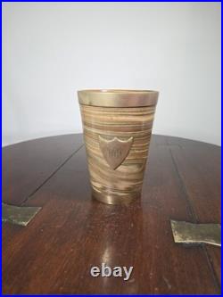 Antique Doulton Lambeth Agateware Metal Mounted Cup Engraved Shield Cartouche