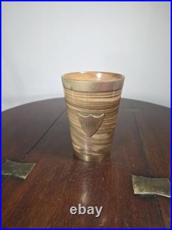 Antique Doulton Lambeth Agateware Metal Mounted Cup Engraved Shield Cartouche