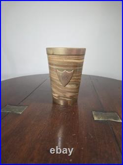 Antique Doulton Lambeth Agateware Metal Mounted Cup Engraved Shield Cartouche