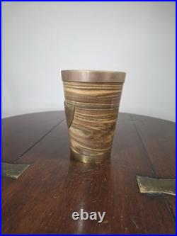 Antique Doulton Lambeth Agateware Metal Mounted Cup Engraved Shield Cartouche