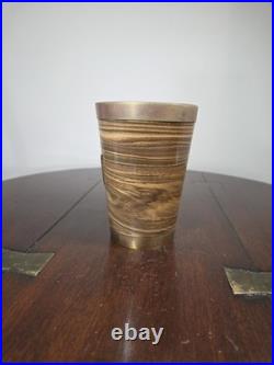 Antique Doulton Lambeth Agateware Metal Mounted Cup Engraved Shield Cartouche