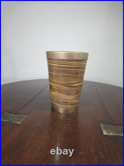 Antique Doulton Lambeth Agateware Metal Mounted Cup Engraved Shield Cartouche