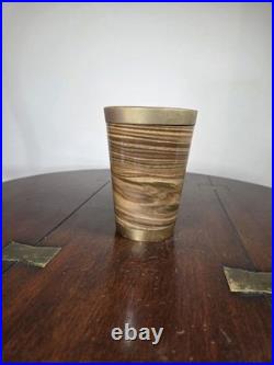 Antique Doulton Lambeth Agateware Metal Mounted Cup Engraved Shield Cartouche