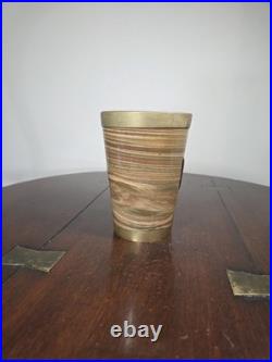 Antique Doulton Lambeth Agateware Metal Mounted Cup Engraved Shield Cartouche