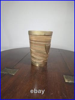 Antique Doulton Lambeth Agateware Metal Mounted Cup Engraved Shield Cartouche