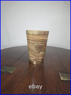 Antique Doulton Lambeth Agateware Metal Mounted Cup Engraved Shield Cartouche