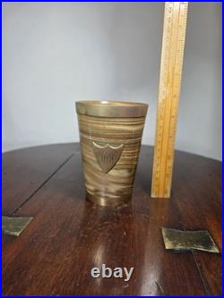 Antique Doulton Lambeth Agateware Metal Mounted Cup Engraved Shield Cartouche
