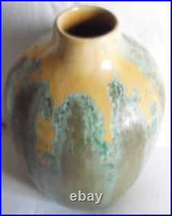 Art Deco Large Studio Pottery Vase Drip Wear Glaze green cream 1930s 8 tall vgc