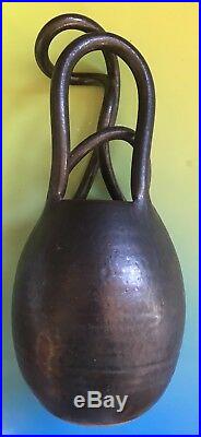 Art Pottery Black Ceramic Vase Unique Swirl Handle Sculpture Ceramic