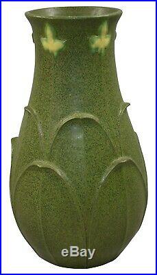 Arts and Clay Jemerick Pottery 1997 Matte Green Yellow Flowers Tall Vase