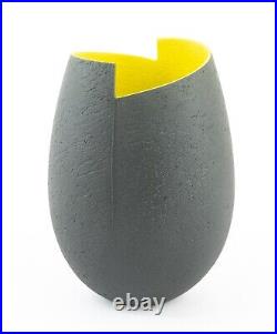 Ashraf Hanna Studio Art Pottery Textured Earthenware Vase Vessel Black/yellow