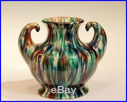 Awaji Pottery Art Deco Japanese Vintage Studio Muscle Vase Flambe Glaze C 1930