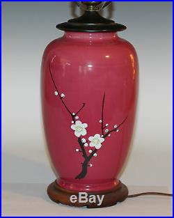 Awaji Studio Pottery Old or Antique Japanese Prunus Cherry Blossom Vase Lamp