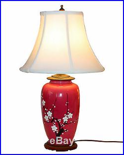 Awaji Studio Pottery Old or Antique Japanese Prunus Cherry Blossom Vase Lamp