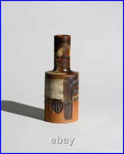 Axella Stoneware Brutalist Relief Vase Danish Modern Studio Pottery Denmark 60s