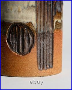 Axella Stoneware Brutalist Relief Vase Danish Modern Studio Pottery Denmark 60s