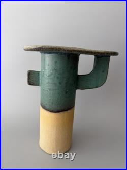 Barbara Dowling Sculptural Studio Pottery Vase Signed BD Abstract Modernist Form
