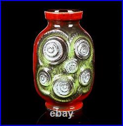 Bay Keramic West German Studio Art Pottery Red/green/blue Vases Pair 84-20