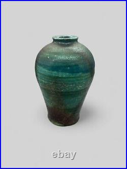 Beautiful Abdo Nagi Mottled Turquoise Raku Studio Pottery Vase