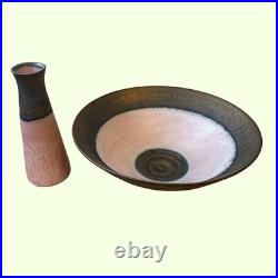 Beautiful Martin Silber Studio Pottery Bowl And Vase Pink Bronze Lucie Rie Style