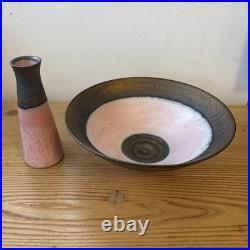 Beautiful Martin Silber Studio Pottery Bowl And Vase Pink Bronze Lucie Rie Style