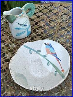 Beautiful Whimsical JILL FANSHAWE KATO Kingfisher Dish Studio Art Pottery