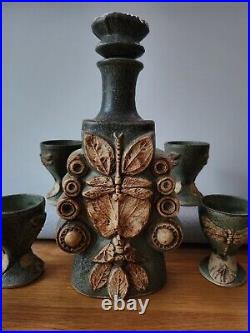 Bernard rooke studio pottery Stunning Dragonfly Decanter And Goblets X8