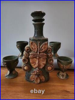 Bernard rooke studio pottery Stunning Dragonfly Decanter And Goblets X8