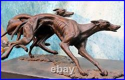 Big Running Lurcher Greyhound Dogs Bronze Signed by Sculptor Brian Andrew 1 OF 3
