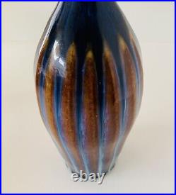 Bill Campbell Crystalline Drip Flambé Glaze Art Pottery Vase Beveled Sides 9.75