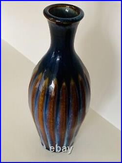 Bill Campbell Crystalline Drip Flambé Glaze Art Pottery Vase Beveled Sides 9.75