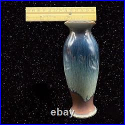 Bill Campbell Studio Art Pottery Blue Over Brown Drip Glazed Vase 7.5 Tall 2.5