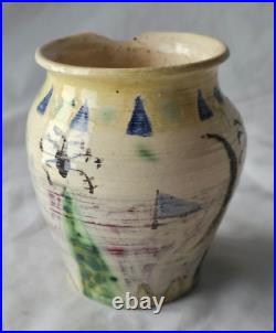 Bloomsbury style studio pottery vase, naively painted with stylised spiders