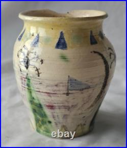 Bloomsbury style studio pottery vase, naively painted with stylised spiders