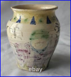 Bloomsbury style studio pottery vase, naively painted with stylised spiders