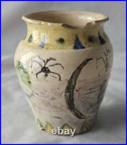 Bloomsbury style studio pottery vase, naively painted with stylised spiders