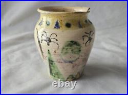 Bloomsbury style studio pottery vase, naively painted with stylised spiders